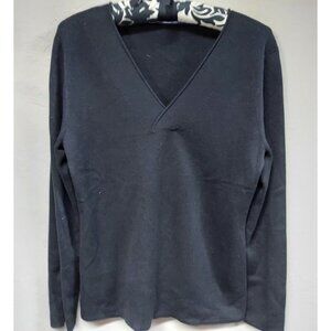 J.Jill Women's Medium Black Long Sleeve V-Neck Knit Cotton Sweater